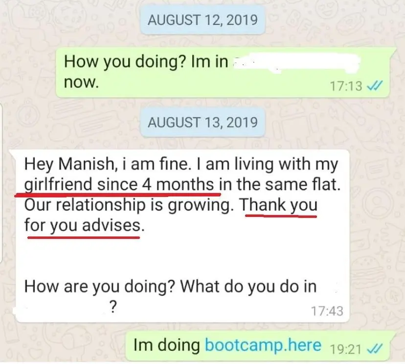 Student message about living with his girlfriend